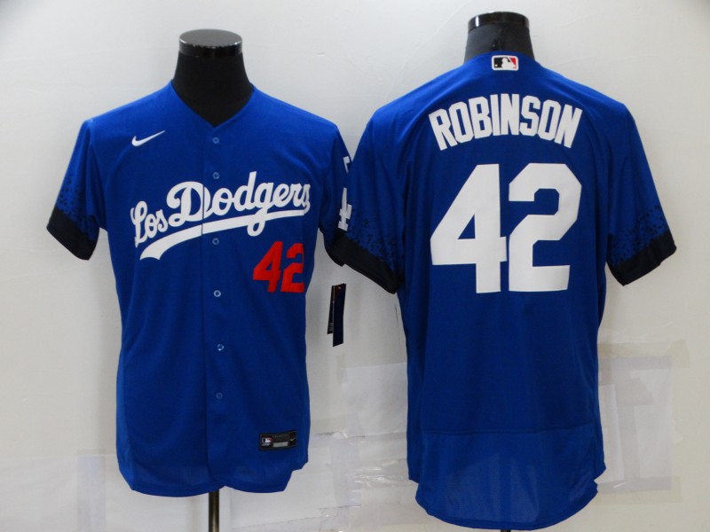Men Los Angeles Dodgers #42 Robinson Blue City Edition Elite Nike 2021 MLB Jersey